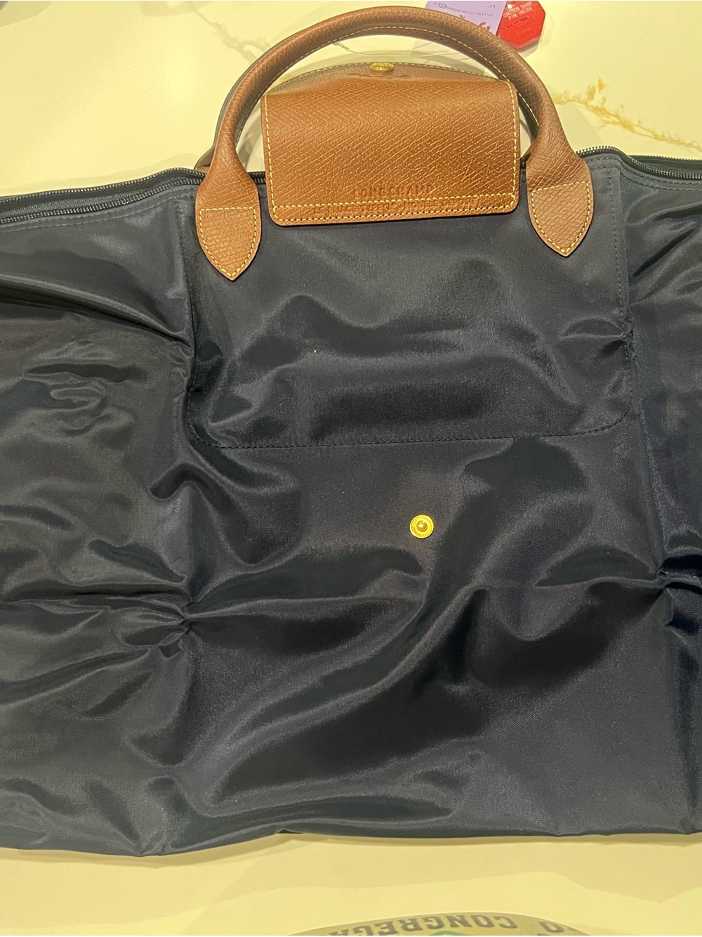 Longchamp Black Nylon Duffel with Brown Leather Trim